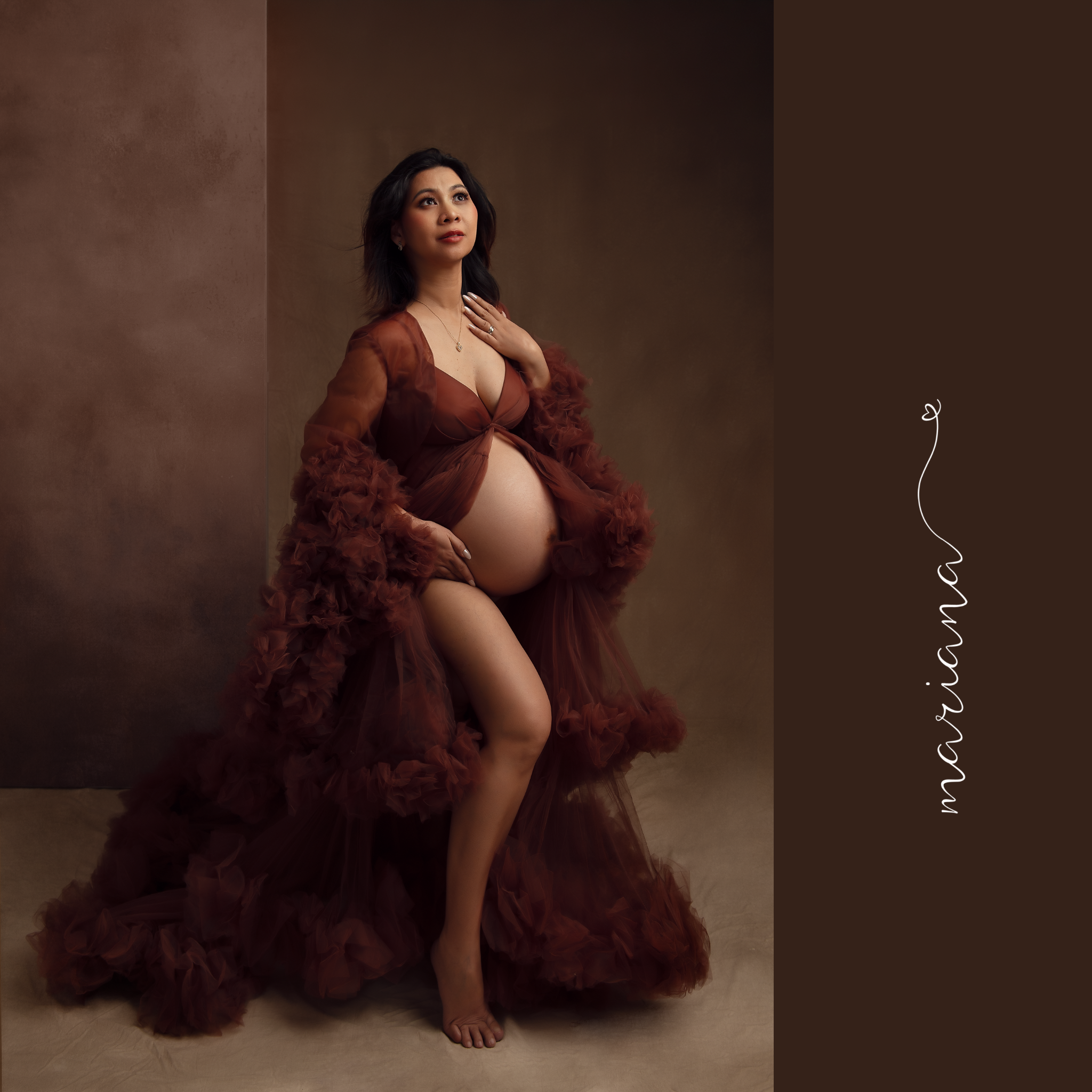 Maternity portrait in a rust gown