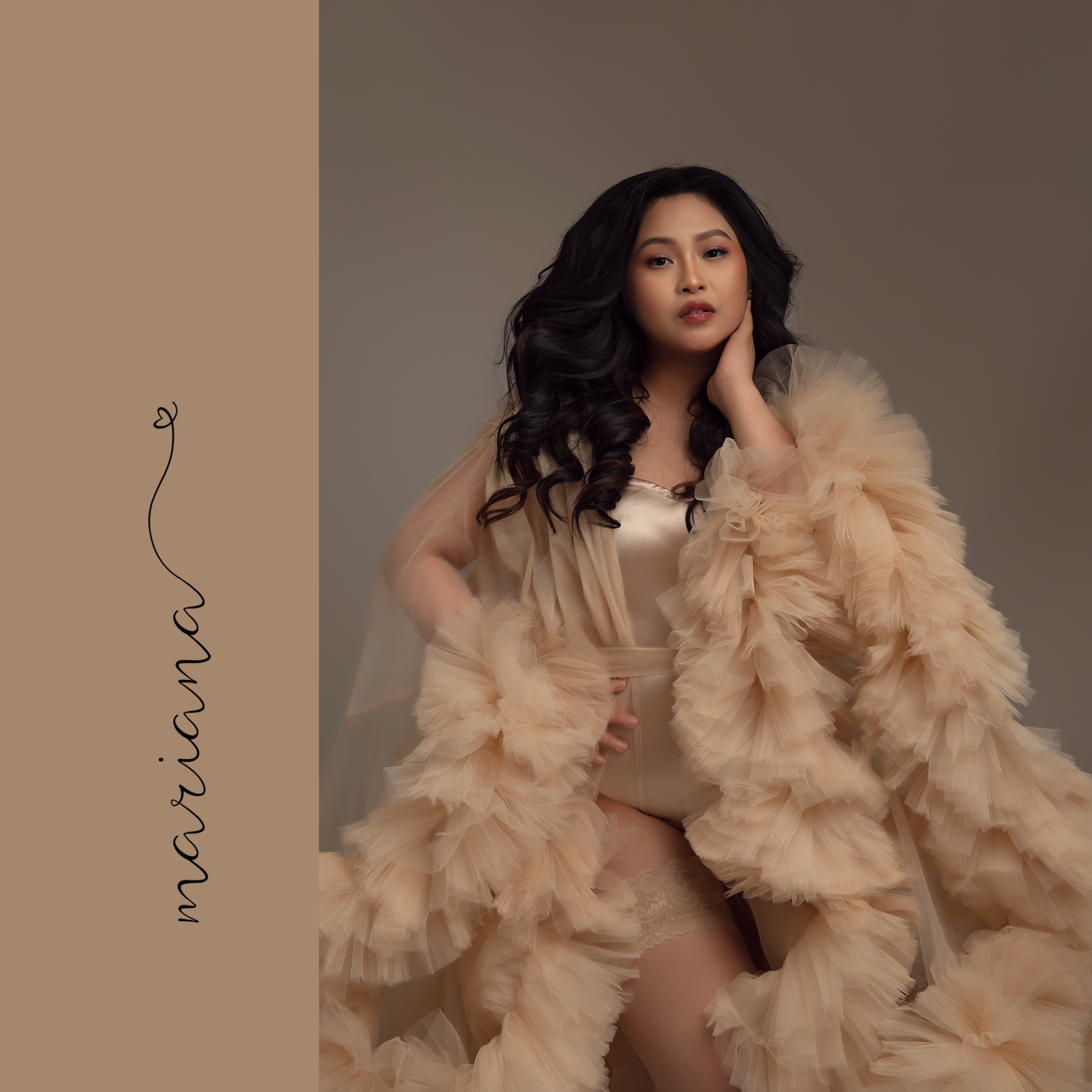 Beauty portrait in champagne tulle