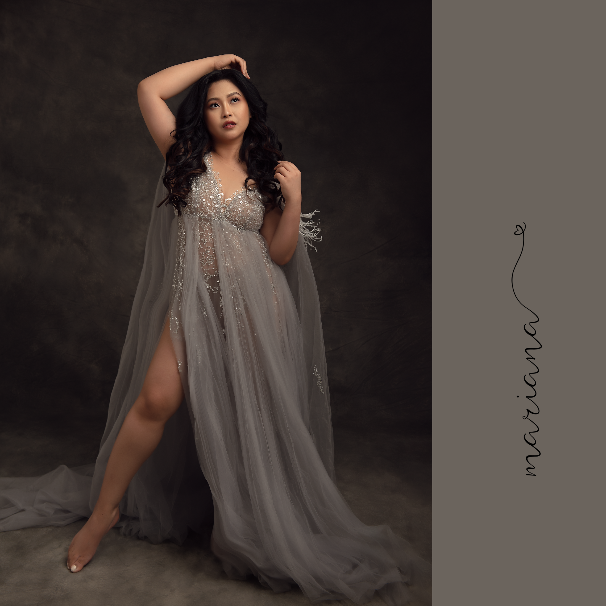 Woman wearing an embellished silver gown